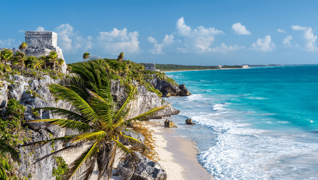 The breathtaking Mayan ruins along the pristine coastline in Tulum, Mexico.